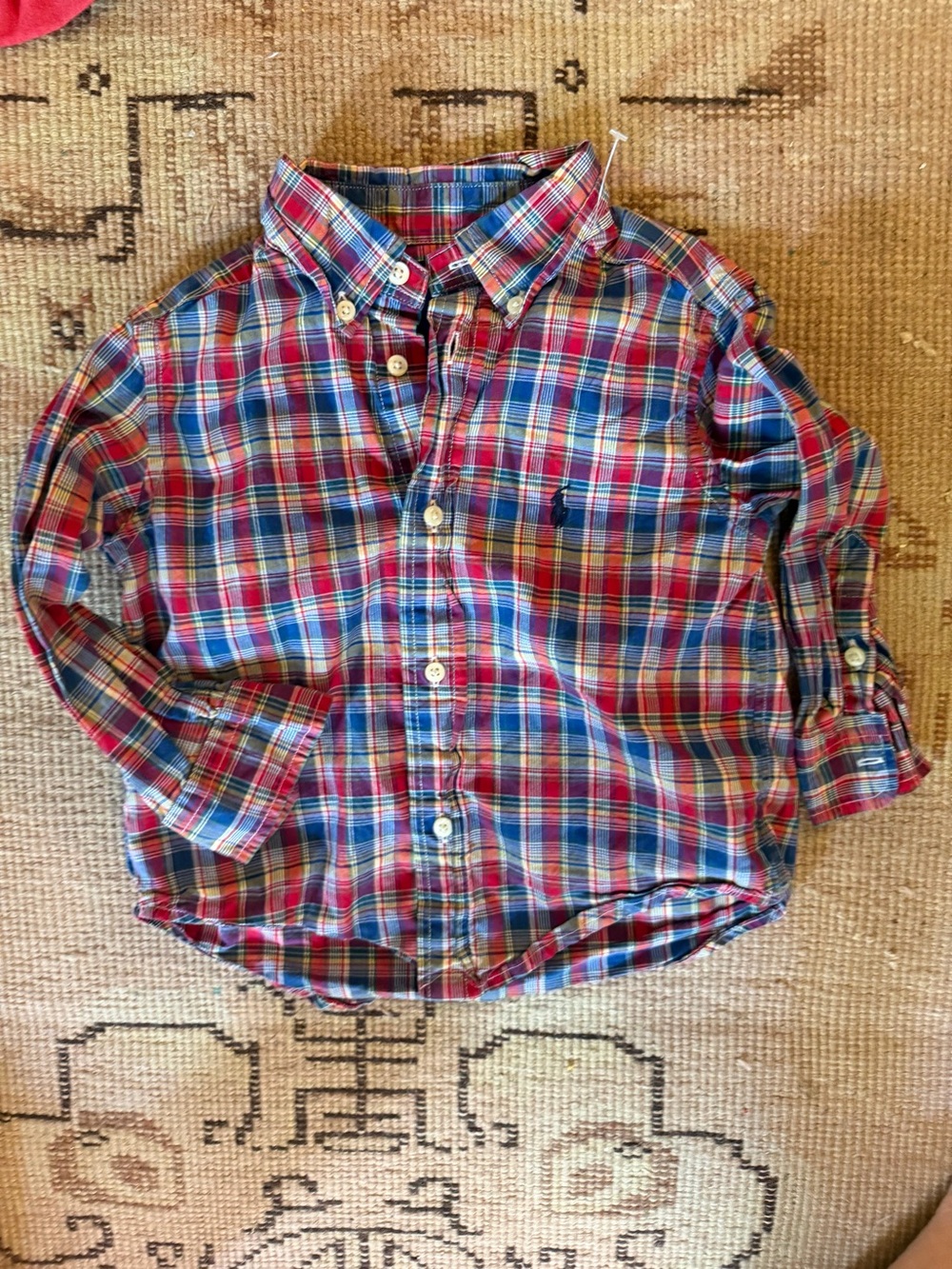 Ralph Lauren Button-Down Plaid Long-Sleeve Shirt - Red & Blue